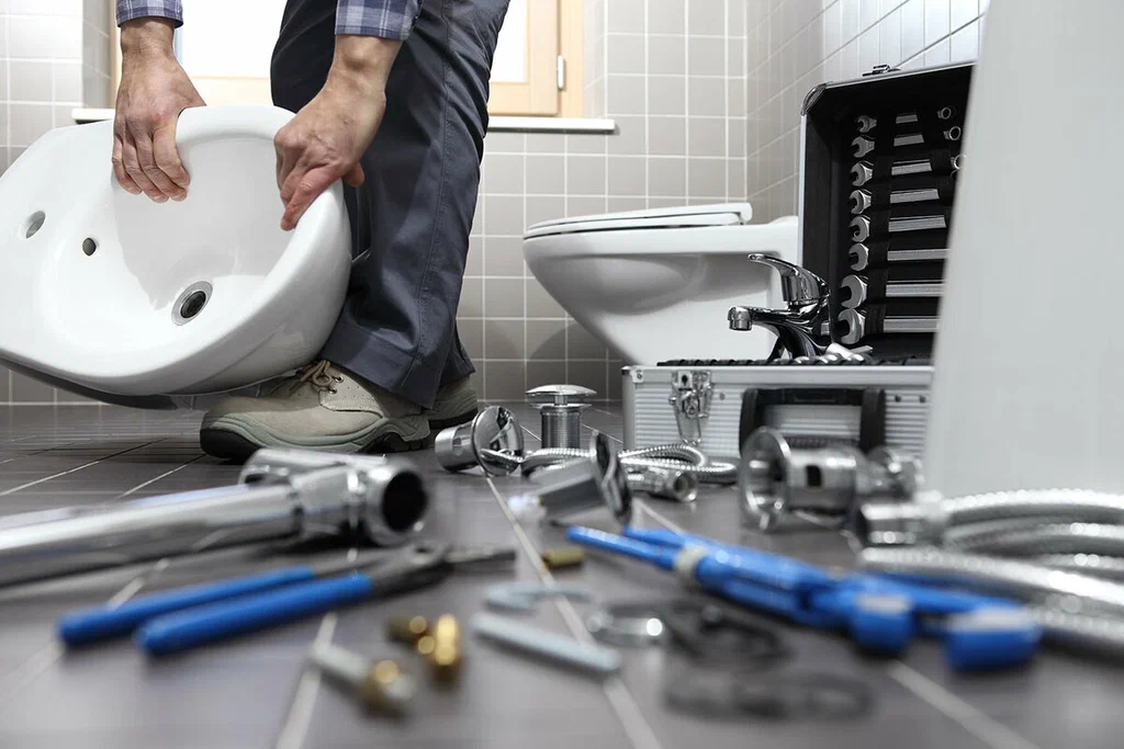 Plumbing tools prepared for a bathroom repair in Calhoun